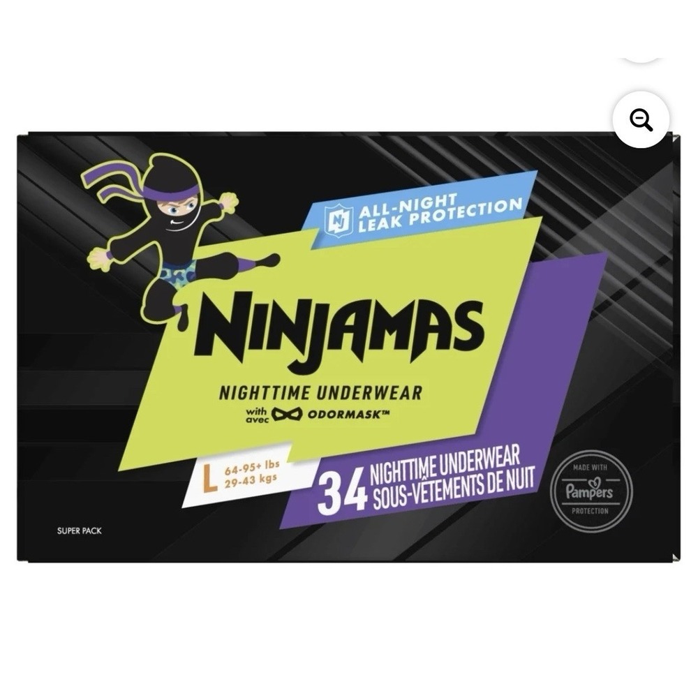 Ninjamas Boys Bedwetting Nighttime Underwear Boys - Size L (64-95+) 34 Count NEW